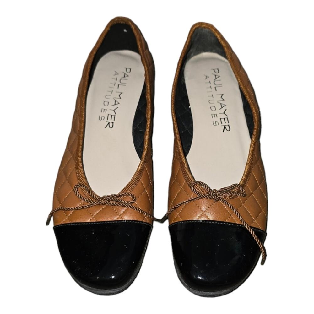 Paul Mayer Attitudes Ballet Flats Sz 6.5 Quilted Black Patent Toe Slip‎ On Shoes